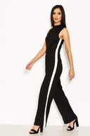 Black High Neck Jumpsuit With White Panel Detail