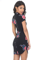 Black High Neck Floral Mini Dress