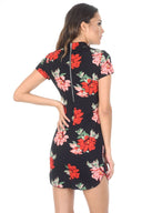 Black Floral High Neck Mini Dress