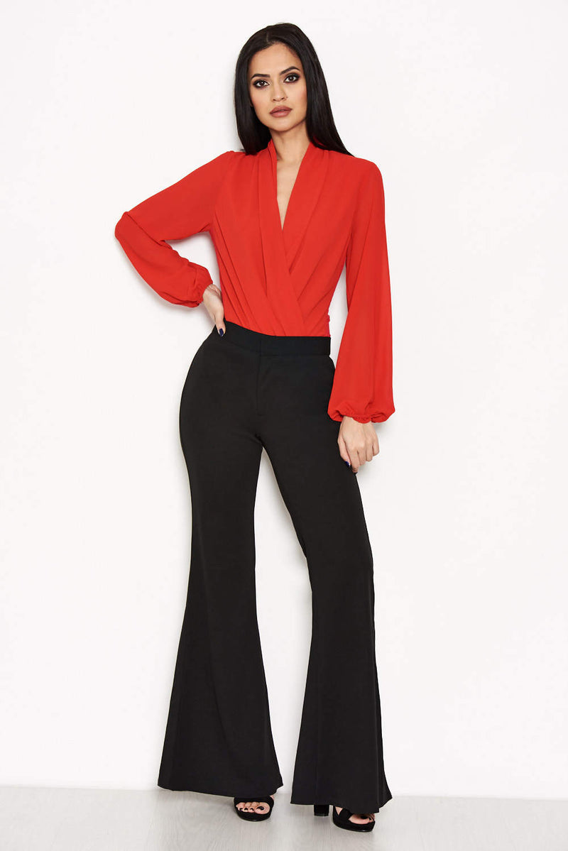 Black High Waisted Flared Trousers