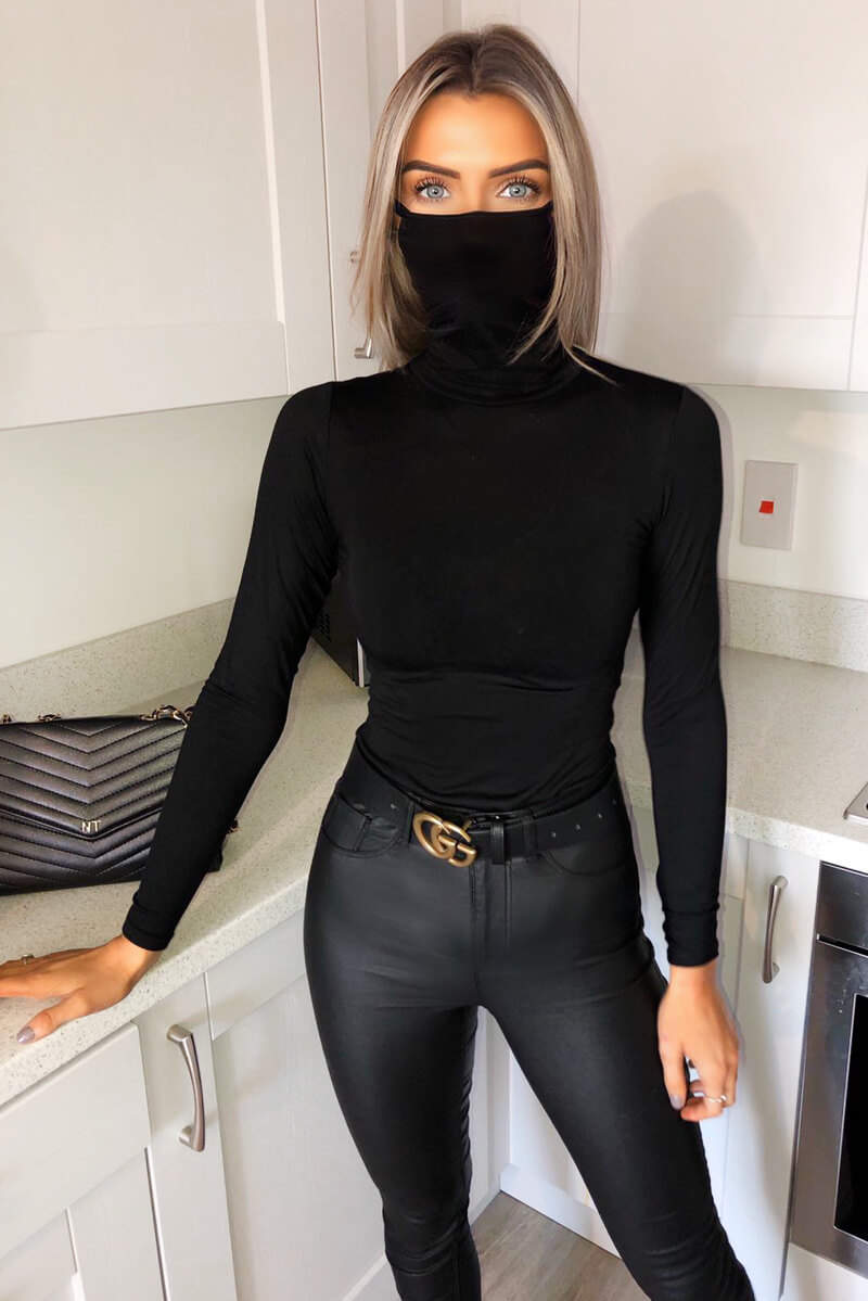 Black Jersey Long Sleeve Mask Bodysuit – AX Paris