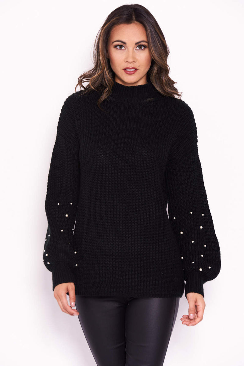 Black Jumper With Pearl Detail