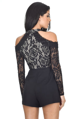 Black Lace Cold Shoulder Playsuit
