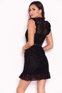 Black Lace Frill Detail Dress