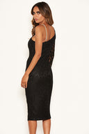 Black Lace One Shoulder Dress With Chain Detail