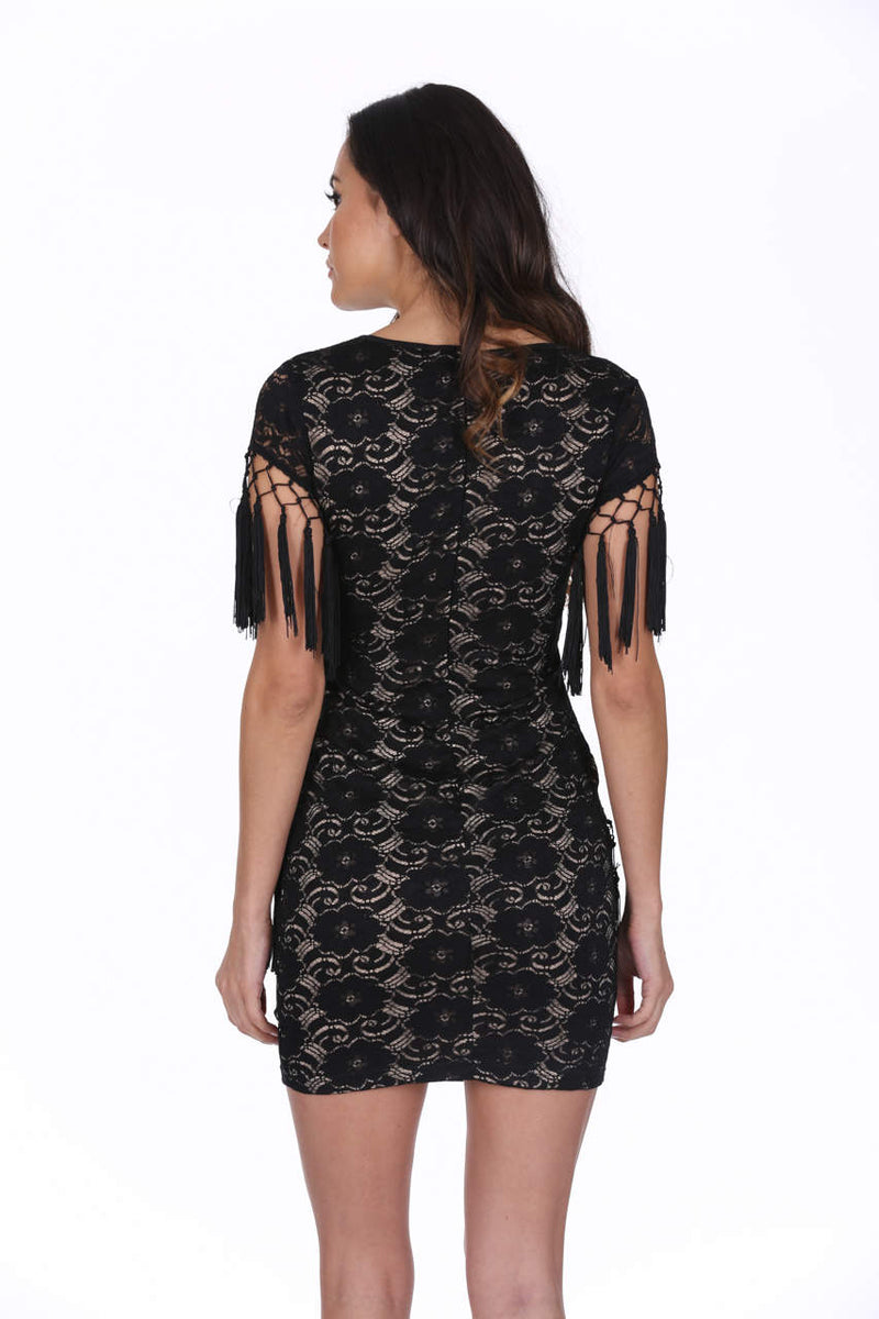 Black Lace Tassel Dress
