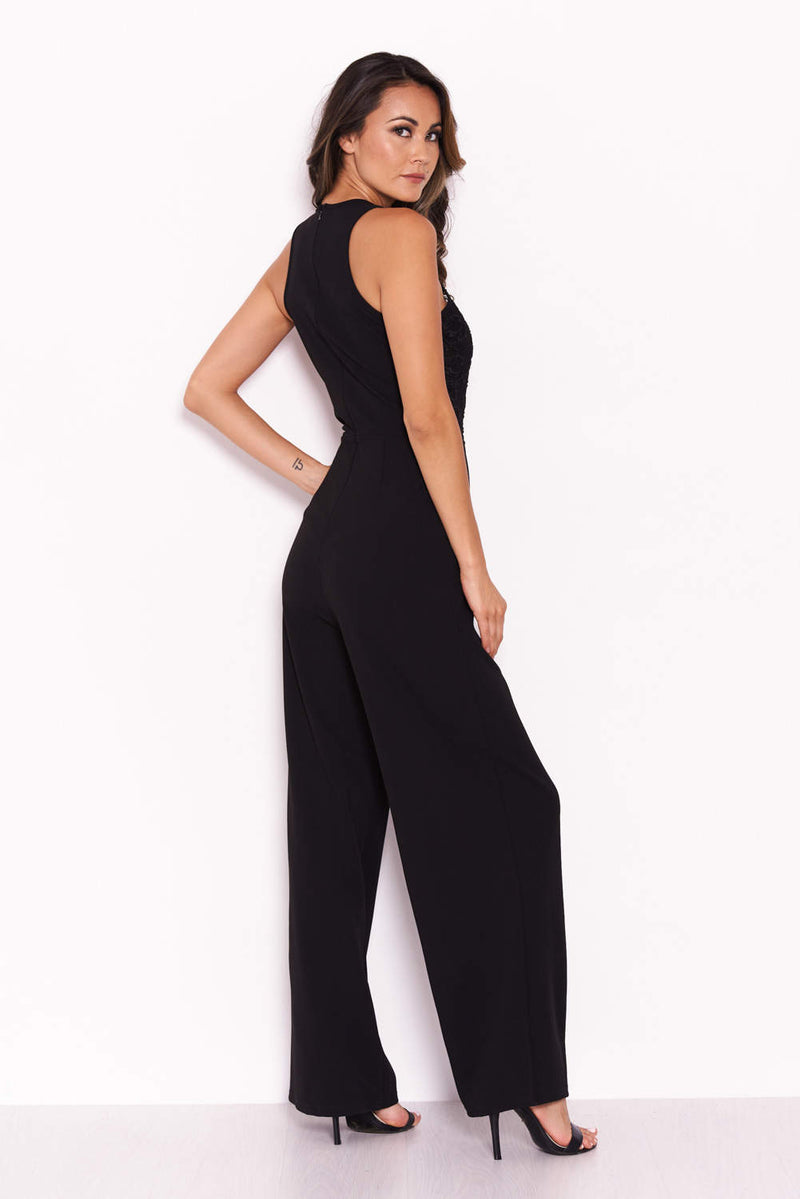 Black Lace Top Jumpsuit – AX Paris - Main Image