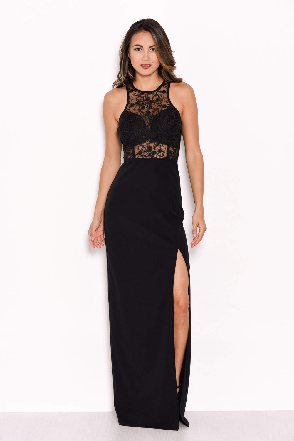 black lace dress ax paris Black Lace Overlay Long Sleeve Fishtail Midi Dress AX Paris