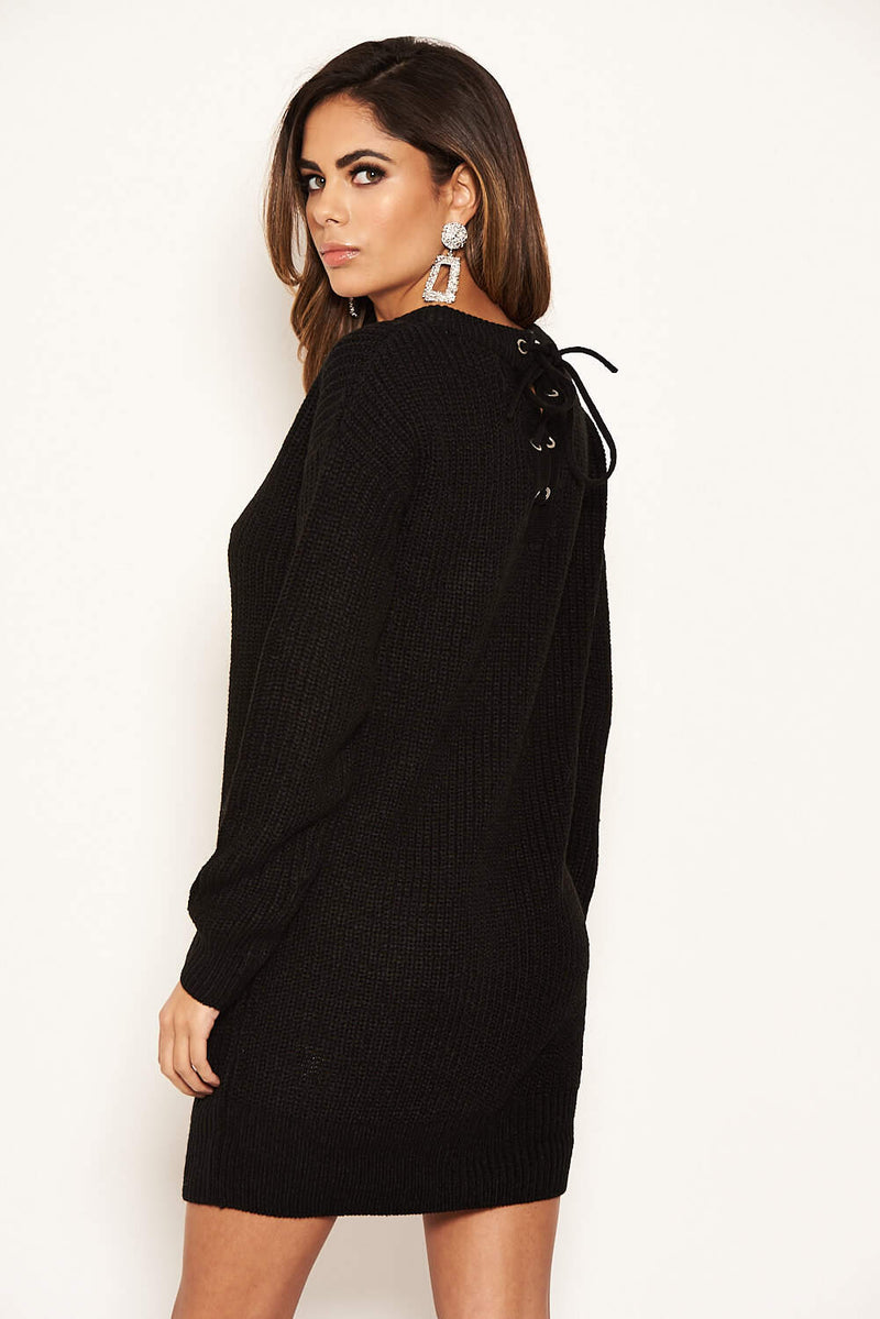 Black Lace Up Back Jumper Dress AX Paris Black Lace Up Back Jumper Dress AX Paris