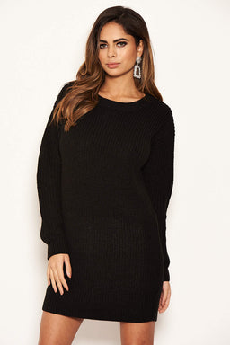 Black Lace Up Back Jumper Dress