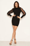 Black Leaf Mesh Sleeve Bodycon Dress