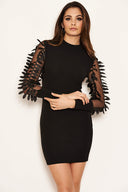 Black Leaf Mesh Sleeve Bodycon Dress