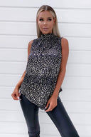 Black Leopard Print Halter Neck Top