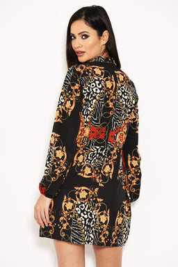 Black Long Sleeve Printed Day Dress