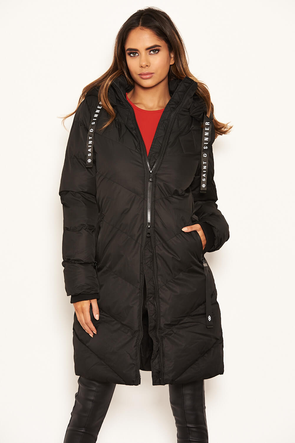 Black Longline Padded Coat – AX Paris