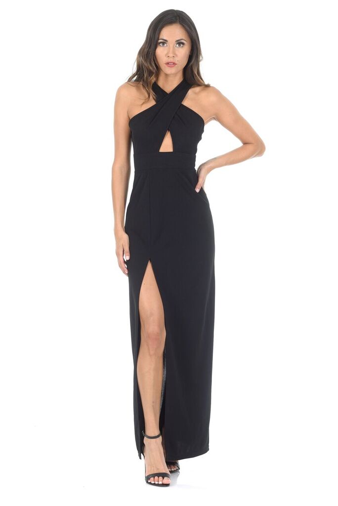 Black Maxi Dress With A Thigh High Split AX Paris Black Maxi Dress With A Thigh High Split AX Paris