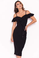 Black Midi Dress With Frill Detail