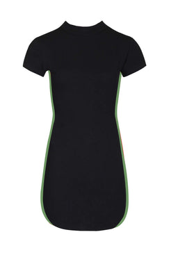 Black Mini Dress With Green Panel Detail