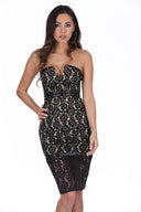 Black Notch Front Lace Detail Dress