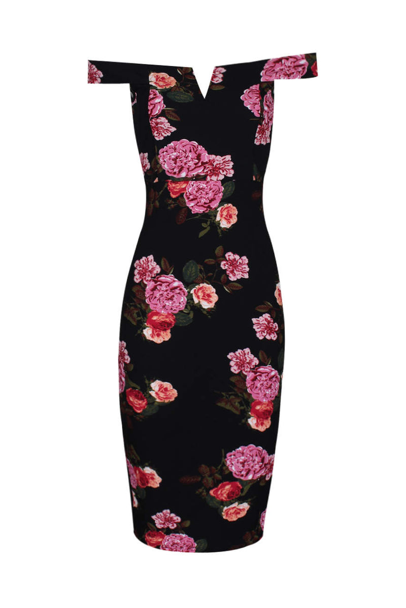 Black Notch Front Off The Shoulder Floral Midi Dress – AX Paris