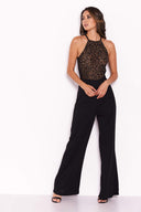 Black Nude Lace Halter Neck Straight Leg Jumpsuit