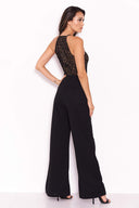 Black Nude Lace Halter Neck Straight Leg Jumpsuit