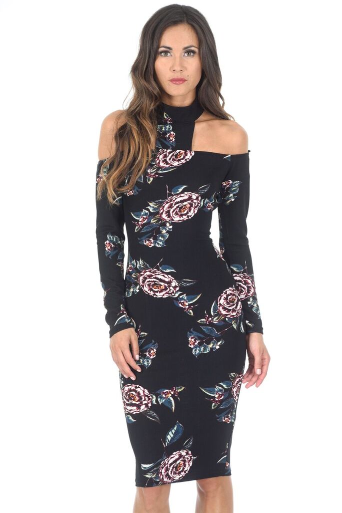 blue dress for baby girl Navy Off Shoulder Floral Bodycon Midi Dress – AX Paris