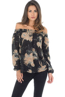 Black Off The Shoulder Print Contrast Top