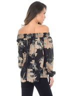 Black Off The Shoulder Print Contrast Top