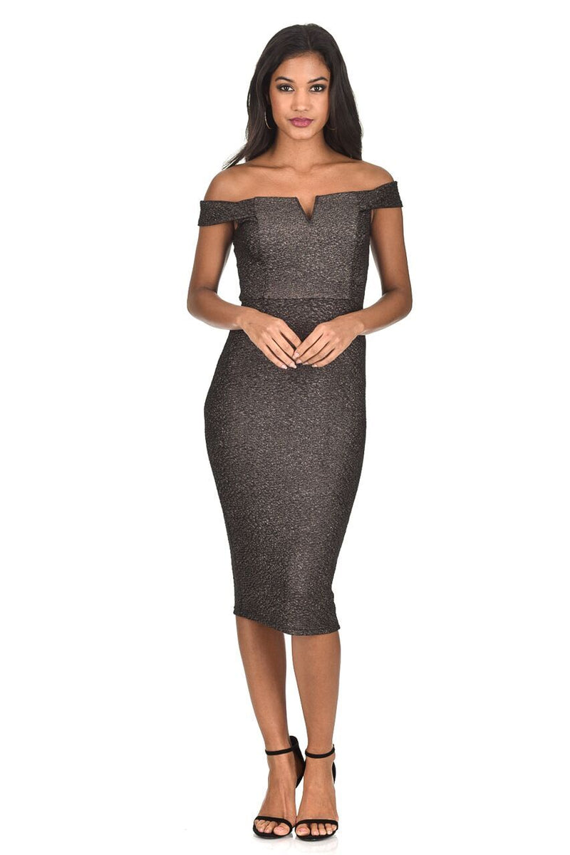 Black Off The Shoulder Sparkle Midi Dress