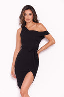 Black One Shoulder Asymmetric Dress