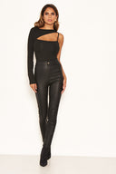 Black One Shoulder Cut Out Bodysuit