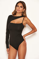 Black One Shoulder Cut Out Bodysuit