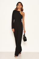 Black One Shoulder Jumpsuit With Chain Detail