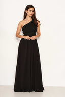 Black One Shoulder Pleated Maxi Dress