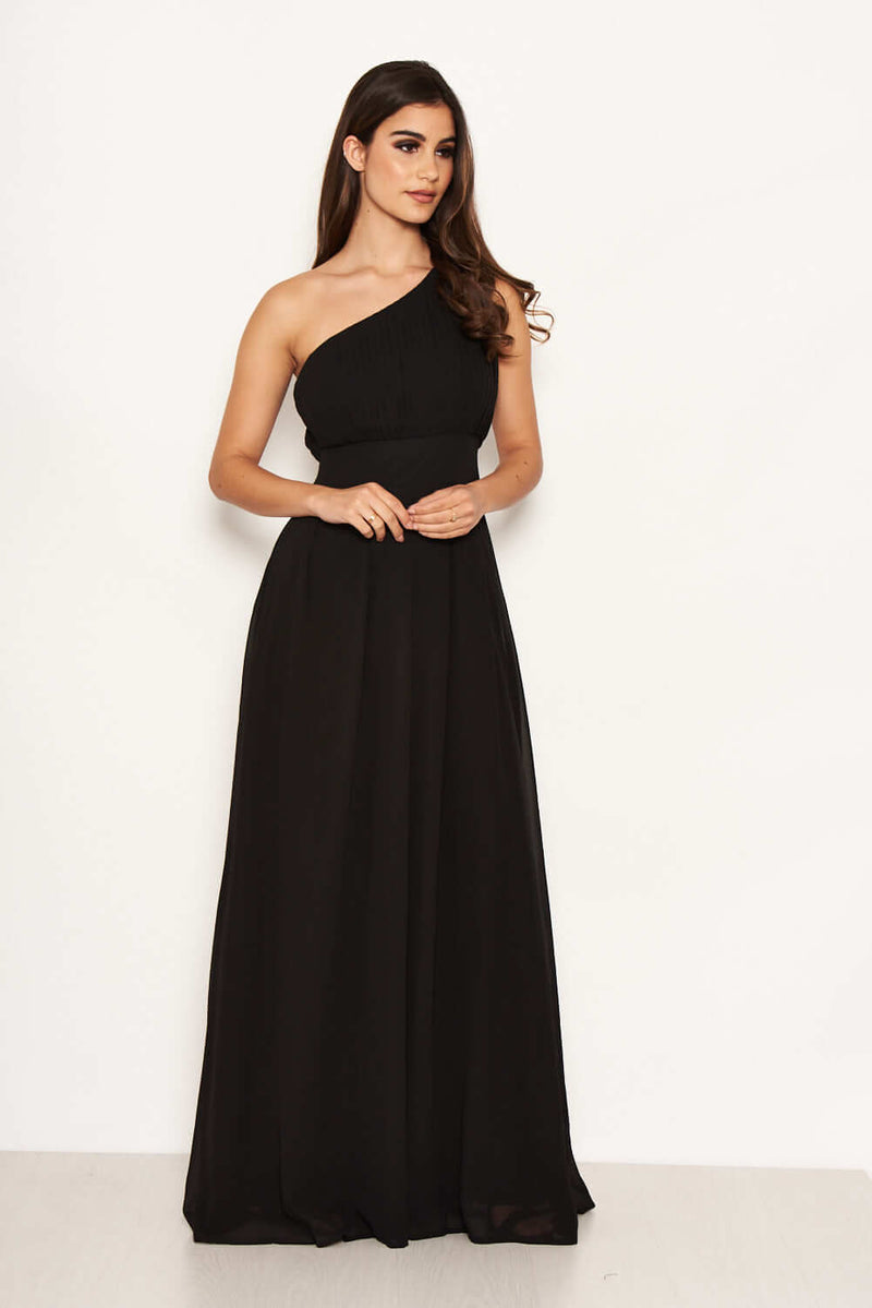 Black Maxi Dress Black One Shoulder Pleated Maxi Dress AX Paris