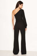 Black One Shoulder Split Sleeve Jumpsuit