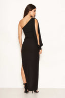 Black One Sleeve Asymmetrical Bodycon Maxi Dress