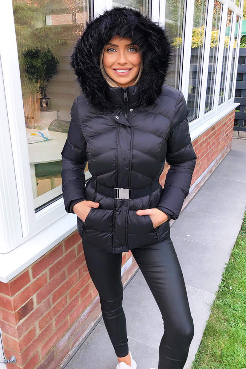 Black Padded Belted Puffer Jacket