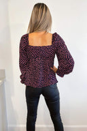 Black Pink Spotted Milkmaid Long Sleeve Top