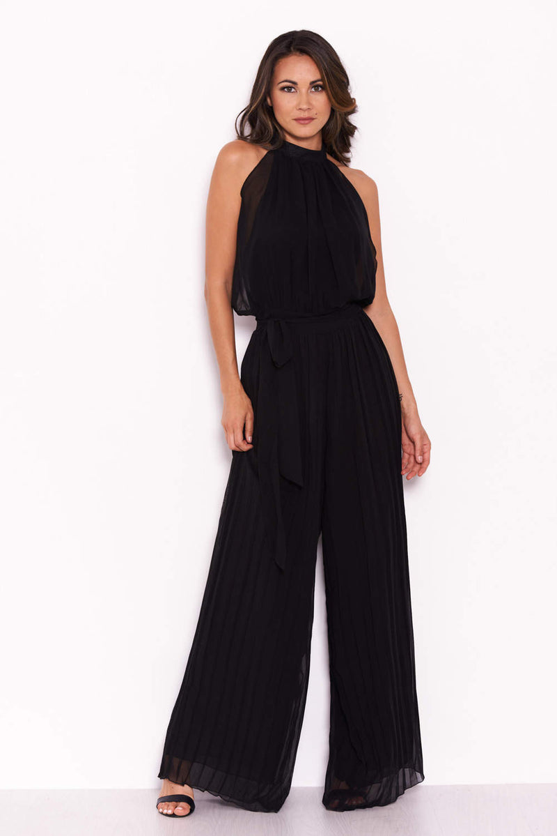 Black Pleated Choker Neck Jumpsuit AX Paris