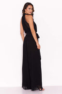 Black Pleated Choker Neck Jumpsuit