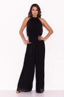 Black Pleated Choker Neck Jumpsuit