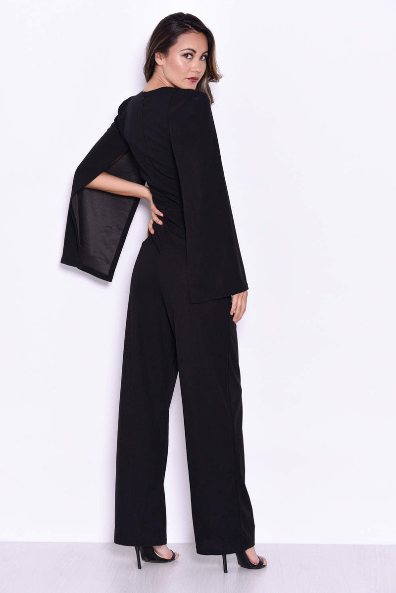 Black Plunge Wide Leg Jumpsuit