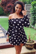 Black Polka Dot Bardot Ruffle Dress