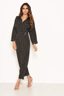 Black Polka Dot Belted Jumpsuit