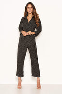 Black Polka Dot Belted Jumpsuit