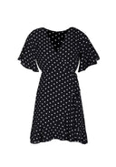 Black Polka Dot Frill Sleeve Detail Dress