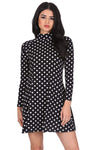 Black Polka Dot High Neck Sleeved Swing Dress