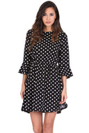 Black Polka Dot Long Sleeve Skater Dress